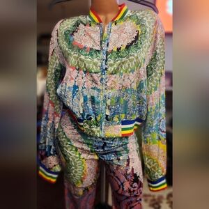 Colorful Patterned Bomber Jacket and Pants Set